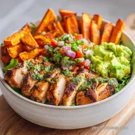 Grilled Herb Chicken Bowl with Sweet Potato Fries: 35 Min