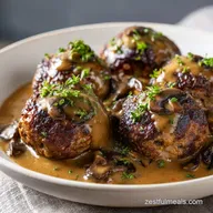 Salisbury Steak Meatballs for 5 Servings with Mushroom Gravy