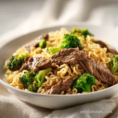 Beef and Broccoli Ramen Stir Fry for 4 Servings Recipe Card