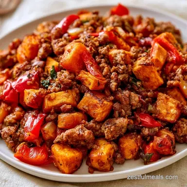 Beef Sweet Potato Skillet in 35 Minutes Recipe Card