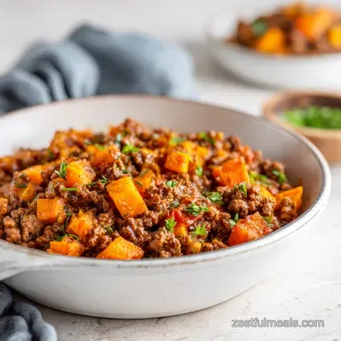 Beef Sweet Potato Skillet for 4 Servings: Pan-Seared and Tender Recipe Card