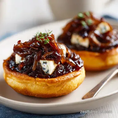 Caramelized Onion and Goat Cheese Tarts: Slow-Cooked French Recipe Card