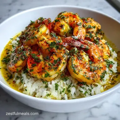 Creamy Garlic Butter Shrimp Bowl with Herb Rice Recipe Card