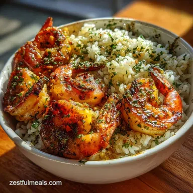 Creamy Garlic Butter Shrimp Bowl with Herb Rice