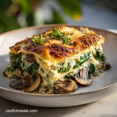 Creamy Spinach Mushroom Lasagna Recipe for 8 Recipe Card