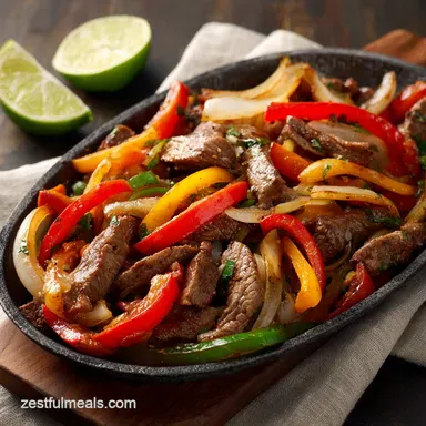 Easy 30 Minute Steak Fajitas Meal for 4 Servings Recipe Card