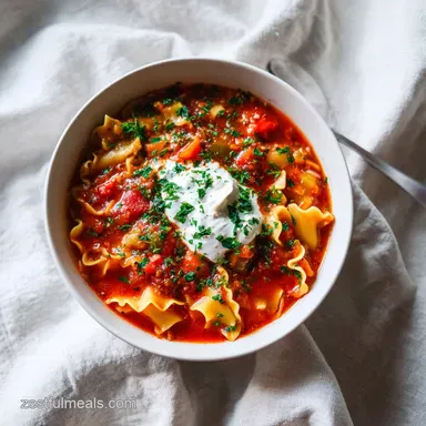 Easy High Protein Lasagna Soup in 30 Minutes Recipe Card