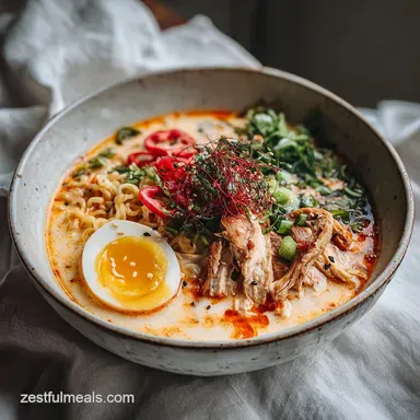 Fiery Chicken Ramen Recipe with Creamy Garlic Sauce: Creamy Recipe Card