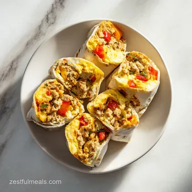 Freezer Breakfast Burritos with Sausage and Eggs for Meal Prep Recipe Card