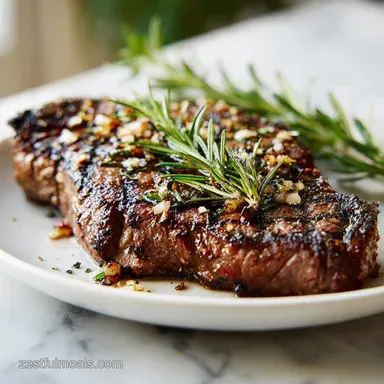Garlic Rosemary Grilled Steak Recipe for 4 Servings Recipe Card