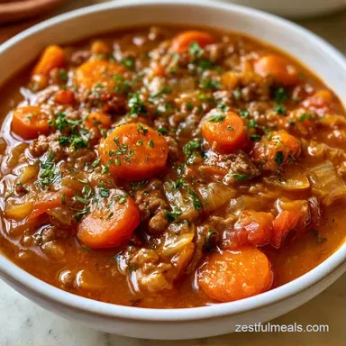 Ground Beef Vegetable Soup in 50 Minutes Recipe Card
