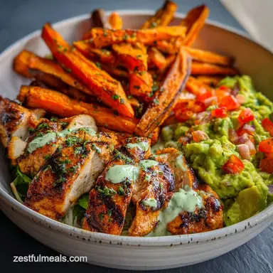 Grilled Herb Chicken Bowl with Sweet Potato Fries: 35 Min Recipe Card