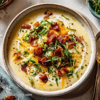 Loaded Baked Potato Soup Recipe with 6 Servings Recipe Card