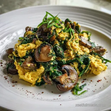 Mushroom Spinach Scrambled Eggs in 12 Minutes