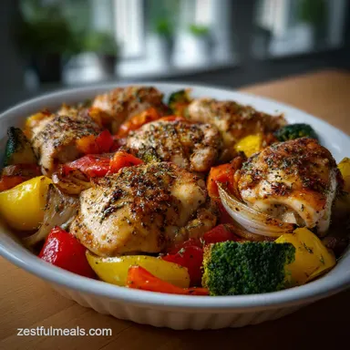 Easy One Pan Chicken and Vegetables Roasted Recipe Card