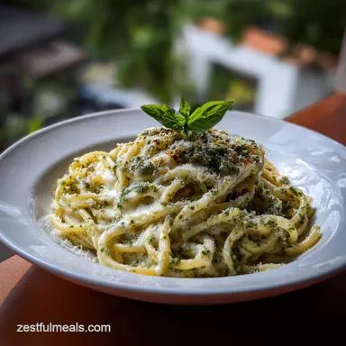 Alfredo and Pesto: Creamy Pesto Sauce Recipe Card