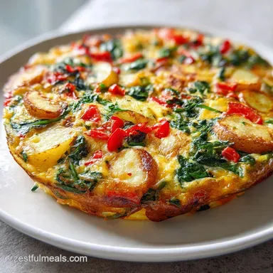 Frittata Recipe with Potatoes Red Peppers and Spinach: Baked Recipe Card