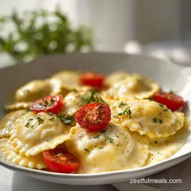 Ravioli with Alfredo in 20 Minutes - Creamy Garlic Sauce