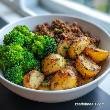 Savory Ground Beef with Herb Potatoes for 4 Servings Recipe Card