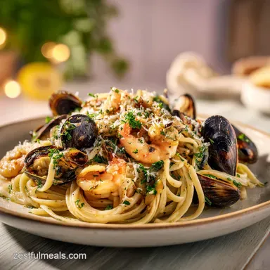 Shrimp and Mussels in Creamy Garlic Sauce for 4