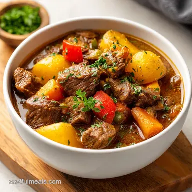 Slow Cooker Beef Stew with Potatoes and Carrots for 6 Servings Recipe Card