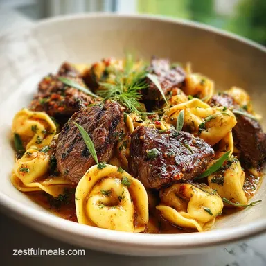 One-Pan Steak Bite Tortellini Recipe for 4 Servings Recipe Card
