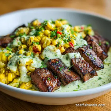 Steak Avocado Corn Bowl Delight for 4 Servings Recipe Card