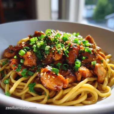 Sticky Garlic Chicken Noodles in 20 Minutes Recipe Card