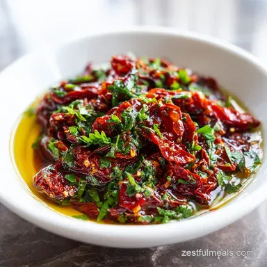 Mediterranean Sun Dried Tomato Garlic Olive Oil Dip with Fresh Herbs