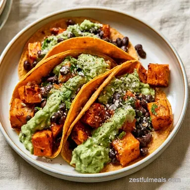 Roasted Sweet Potato Black Bean Tacos Recipe Card