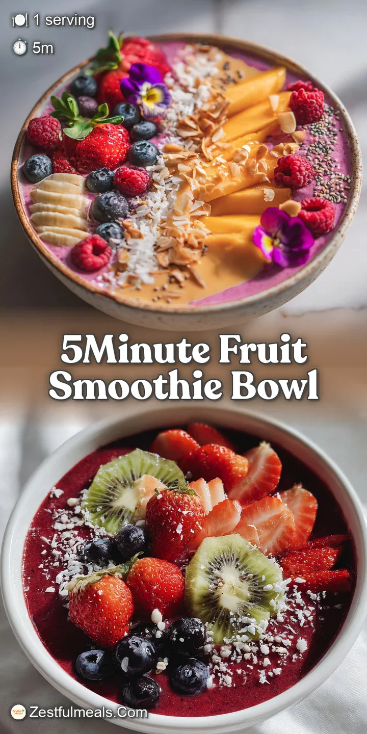 Close-up of a creamy smoothie bowl, swirled with fruit, showing the enticing texture and inviting colors of the dish.