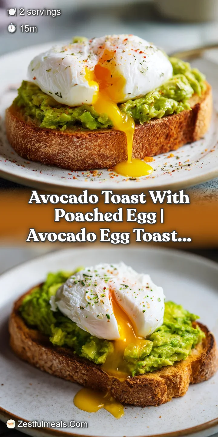Macro shot of a runny golden egg yolk spilling over creamy smashed avocado on a piece of crunchy toasted bread.