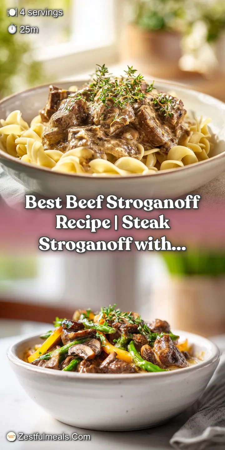 Close-up of succulent beef strips coated in a velvety mushroom cream sauce, with hints of parsley, invitingly warm.