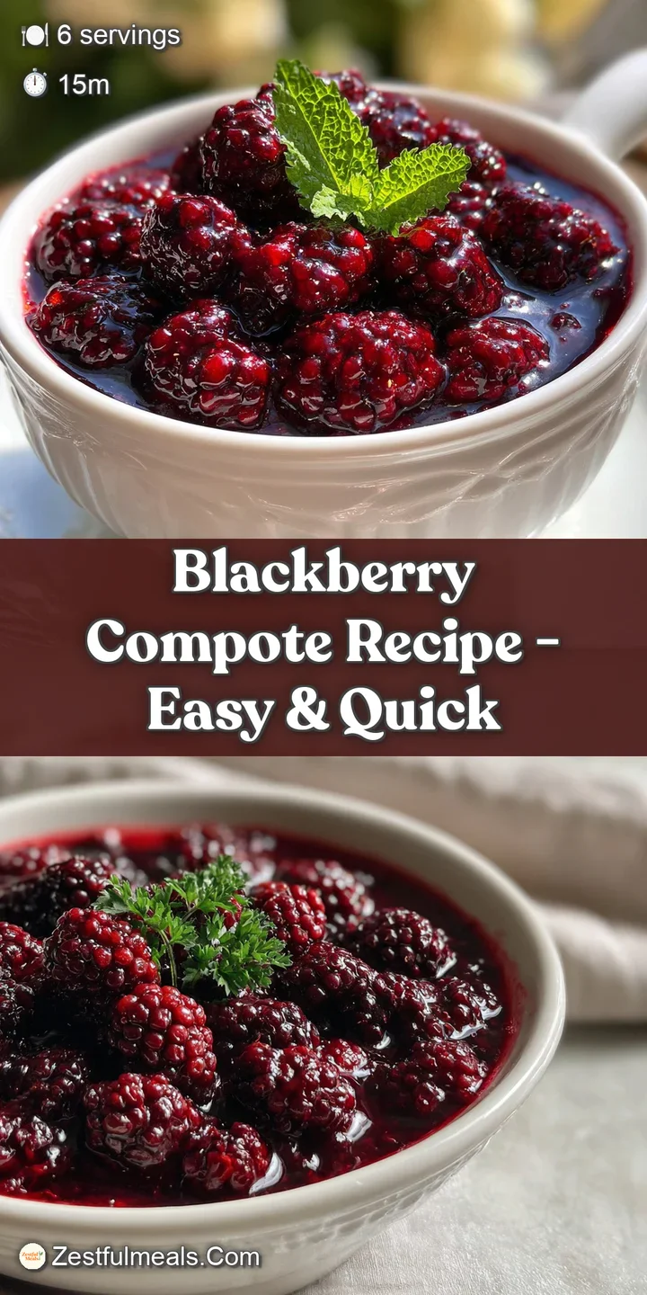 Close-up of juicy, plump blackberries simmering in a rich, dark syrup. Steam rises, hinting at warmth and sweet, tangy fla...
