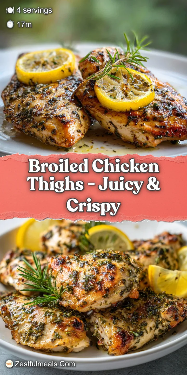 Close-up on a broiled chicken thigh, showcasing the deeply browned, crackling skin and visible juicy tenderness within.