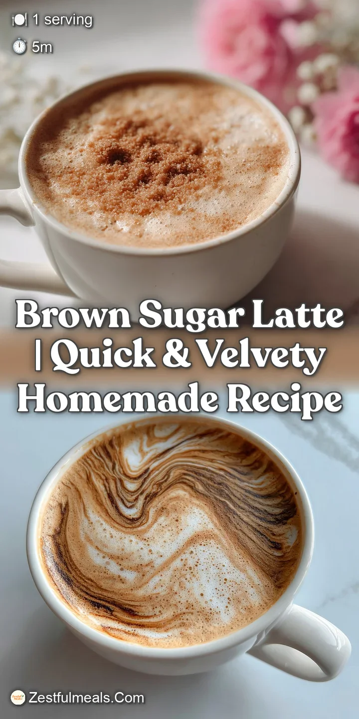 Close-up view of a velvety brown sugar latte; smooth, creamy texture with tiny bubbles and subtle light reflections. Appea...