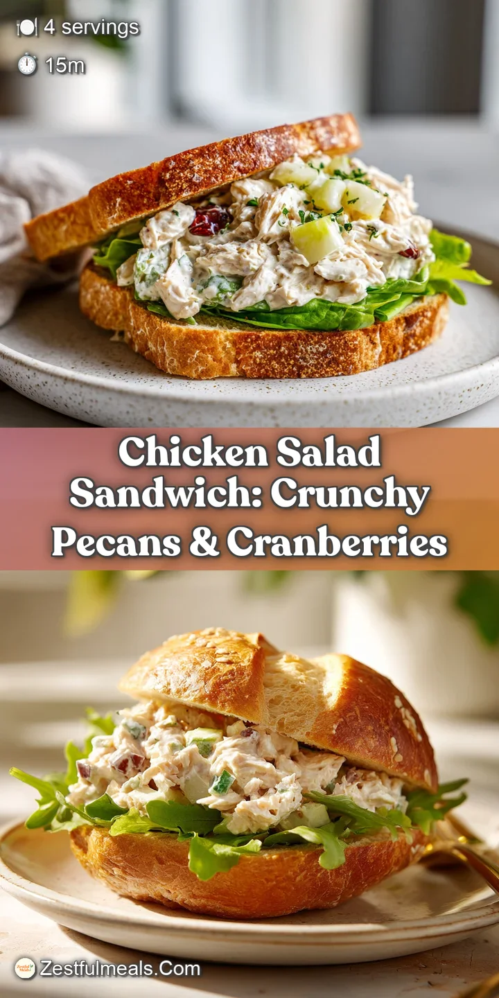 Close-up of a chicken salad sandwich showcasing the chunky chicken, celery, creamy dressing, and soft white bread.