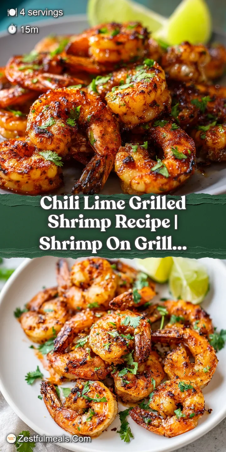 Close-up of juicy shrimp skewers, kissed by the grill, with bright red chili flakes.