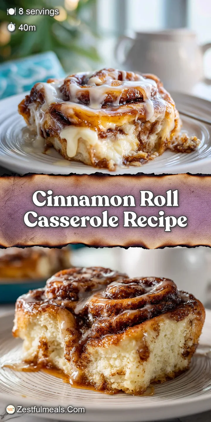 Close-up of a gooey cinnamon roll casserole. Soft dough, melted butter and cinnamon visible. A decadent, warm treat.