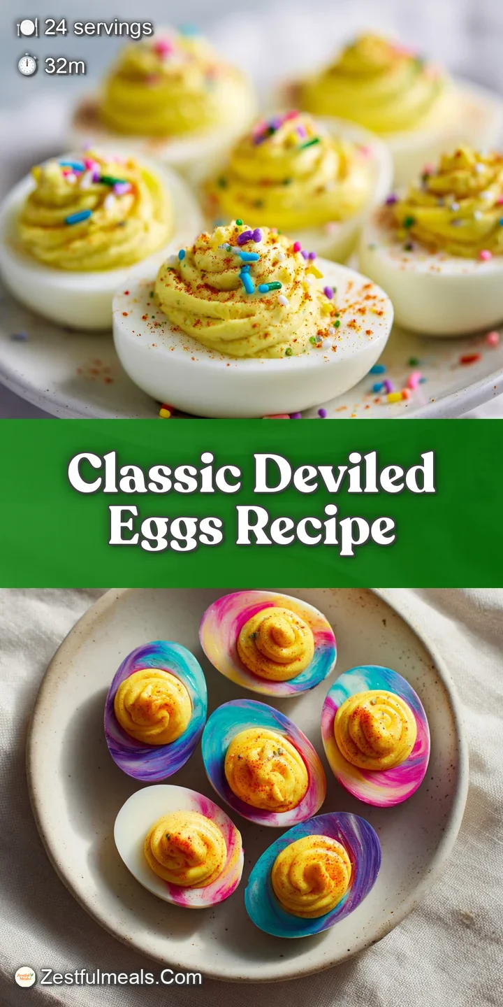 Close-up of a deviled egg: smooth, pale yellow filling dusted with bright red paprika, promising a creamy, tangy bite.