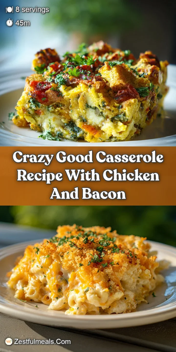 Close-up of the casserole surface. Bubbly, melted cheese, browned bits, and hints of colorful vegetables peek through the ...