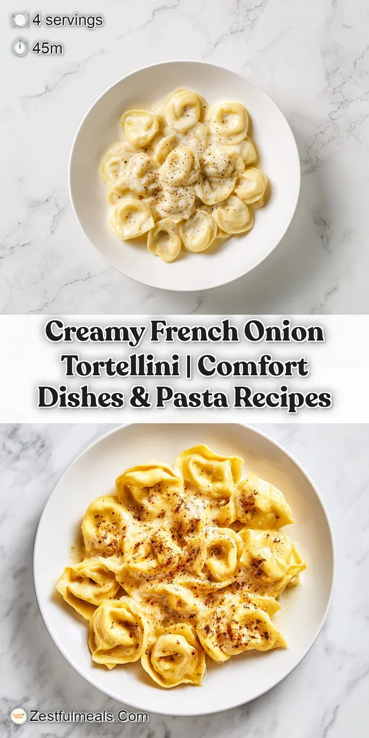 Cheesy, golden-brown tortellini with caramelized onions and a hint of fresh herbs.