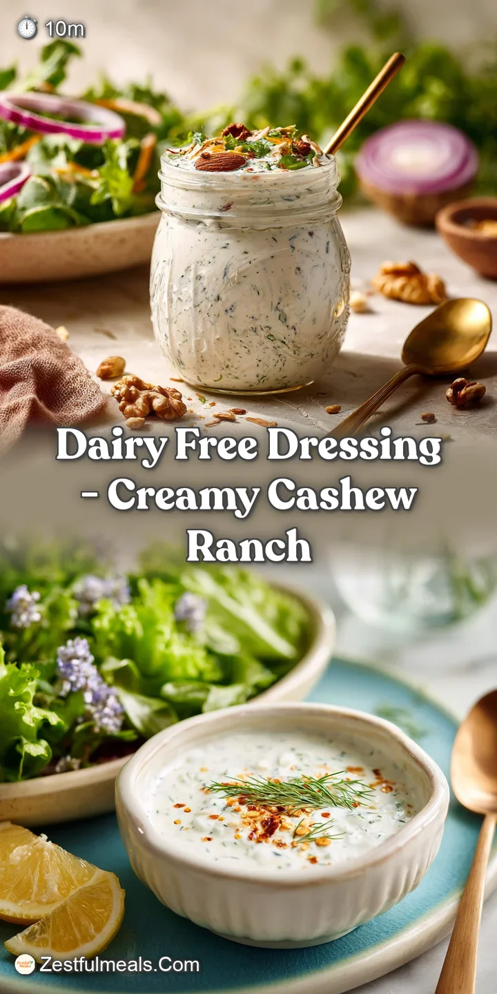 Close-up of thick, luscious dairy-free dressing. See flecks of herbs adding fresh, zesty appeal. Silky smooth texture look...