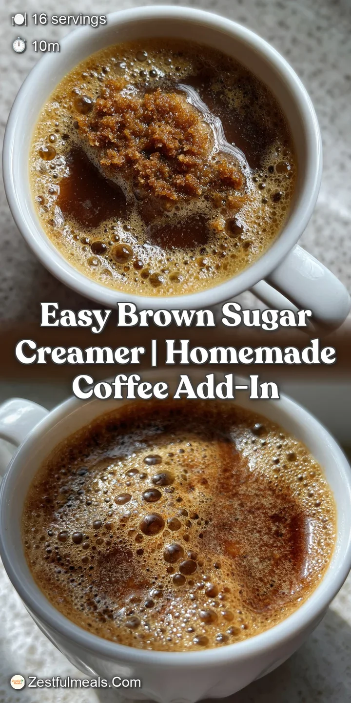 Close-up of a steaming coffee, showcasing the silky texture of brown sugar creamer. The rich brown tones are contrasted by...
