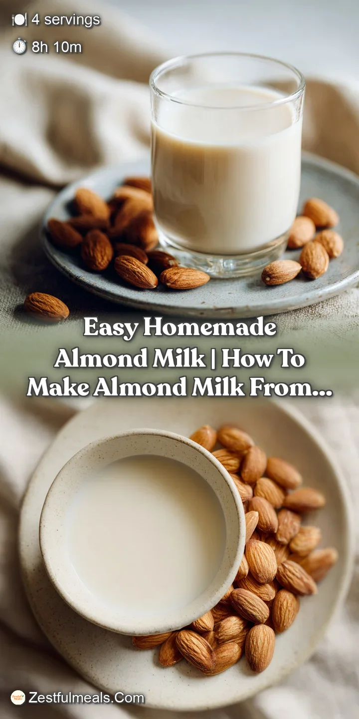 Close-up of chilled almond milk, capturing light froth. Tiny almond pieces visible, hinting at creamy, homemade deliciousn...