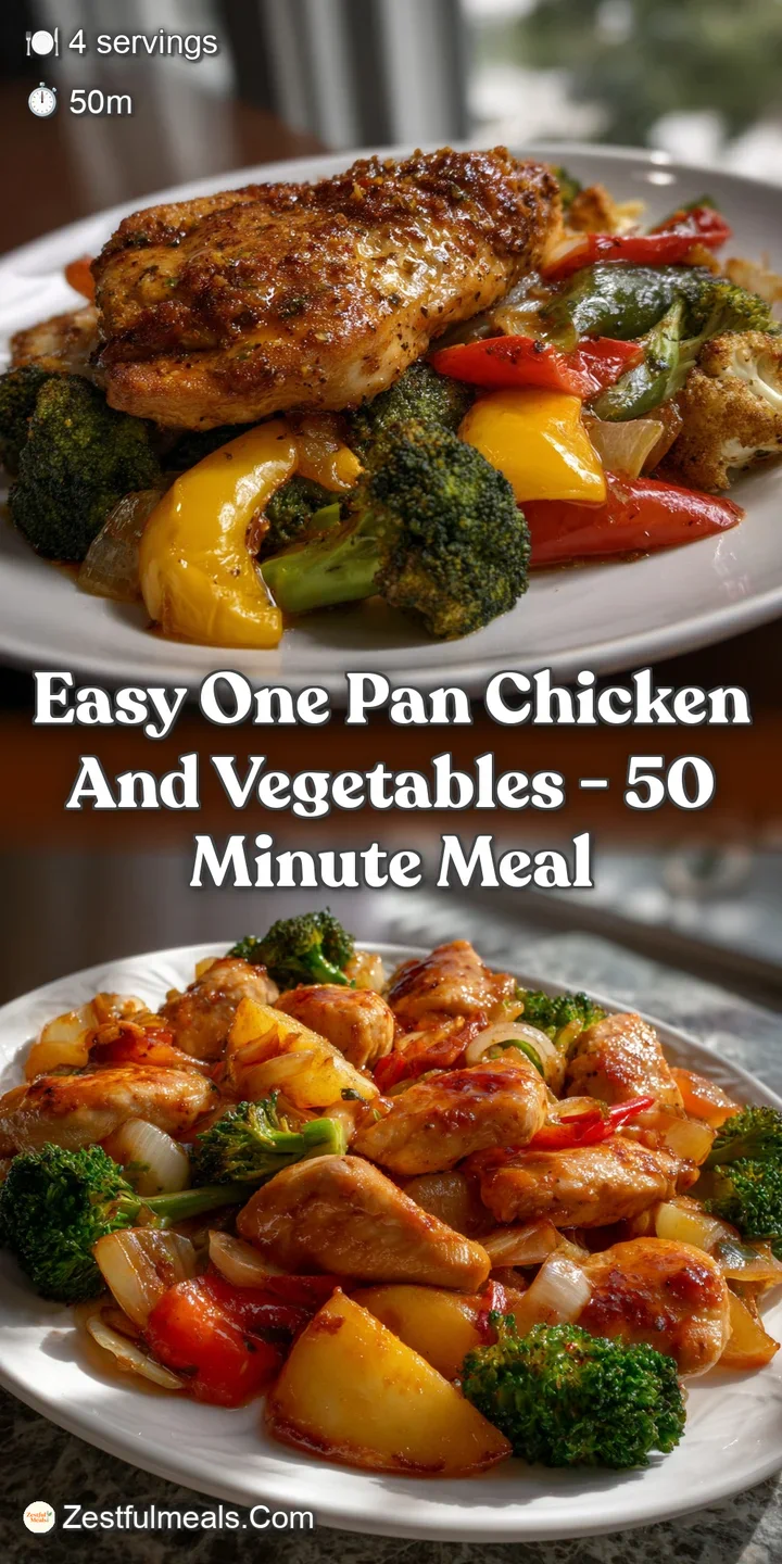 Close-up of tender chicken pieces and glistening roasted vegetables, highlighting crispy edges and a medley of enticing co...