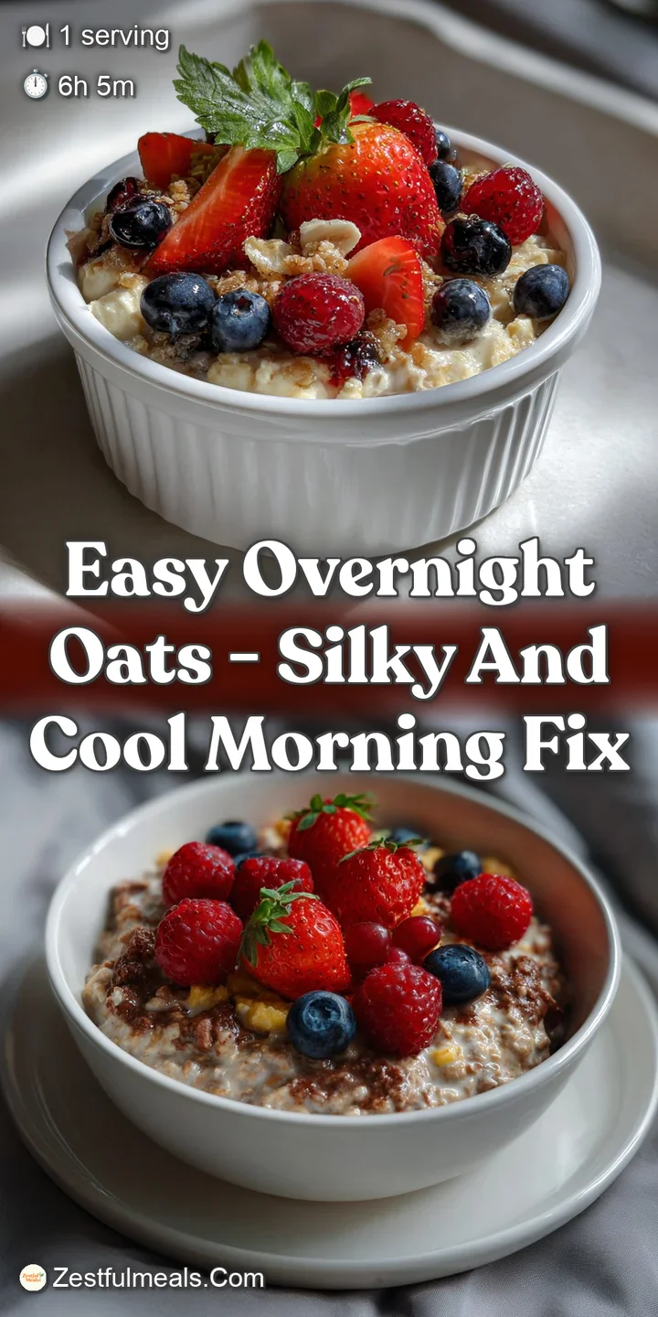 Close-up of a spoonful of creamy overnight oats with plump blueberries. The smooth, glistening texture promises a delightf...