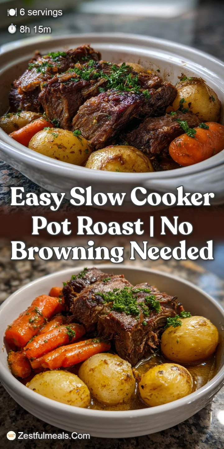 Close-up of succulent pot roast, the fibers easily separated with a fork, showing juicy texture and rich brown gravy that ...