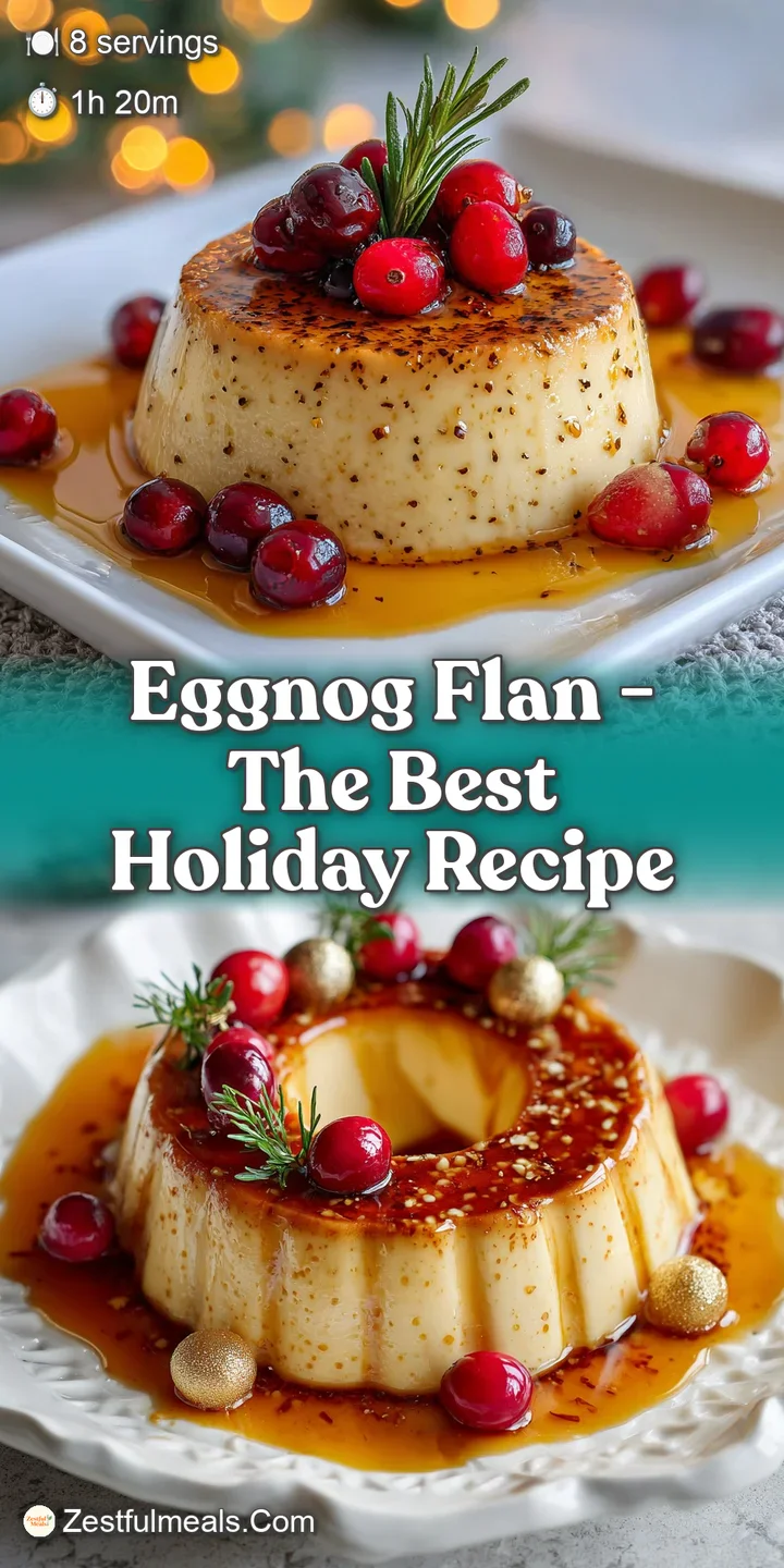 Close-up of a wobbly, luscious eggnog flan. The delicate caramel dances in the light, speckled with warm spices.