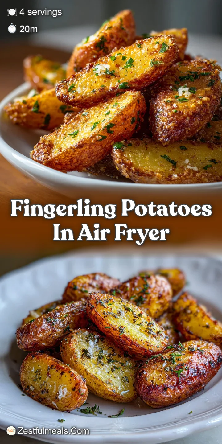 Close-up of a cluster of blistered, golden fingerling potatoes, their skins wrinkled and crackled with crispy edges, speck...